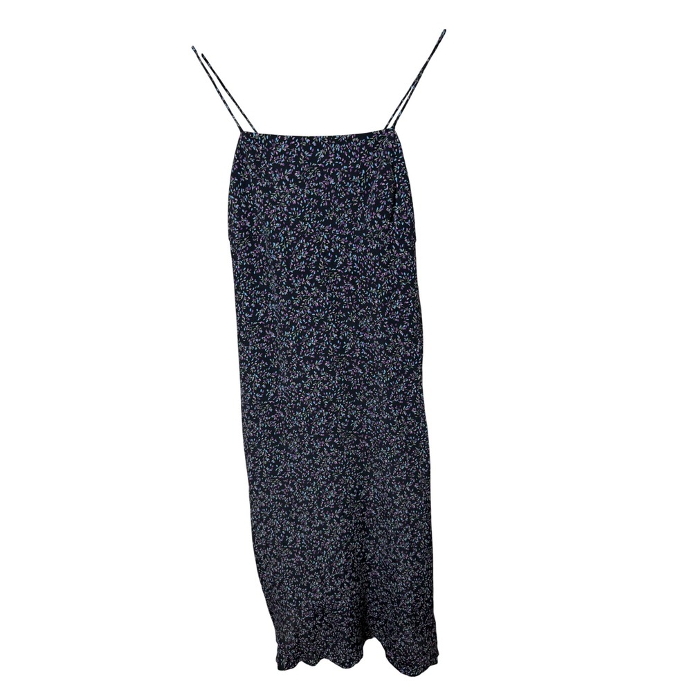 Vintage Gap 2001 Black Floral Rayon Slip Dress‎ Purple Blue Sprig Midi 6